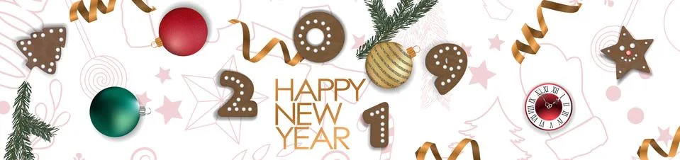 Happy New Year 2019 Card for your design. Stock Illustration