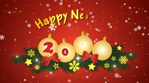 Happy New Year 2019 with falling snowflakes and Christmas tree balls Stock Footage 97452576