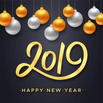 Happy New Year 2019 vector background with balls Stock Illustration