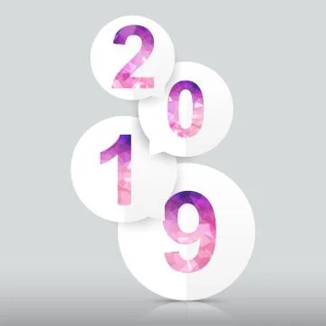 Happy new year 2019 vector background. Polygon number text on paper bubble. Stock Illustration