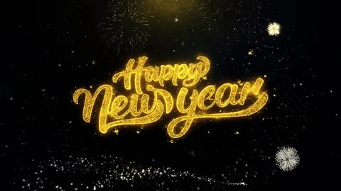 Happy New Year 2019 written gold particles Exploding Fireworks Display Stock Footage