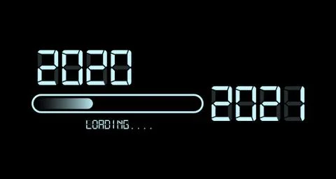 Happy new year 2020 with loading to up 2021. White led neon sign digital time Stock Illustration