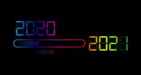 Happy new year 2020 with loading to up 2021. Colorful led neon digital time Stock Illustration