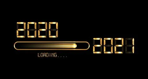 Happy new year 2020 with loading to up 2021. Gold led neon digital time style Stock Illustration