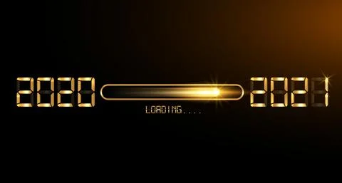Happy new year 2020 with loading to up 2021. Gold led neon digital time style Stock Illustration