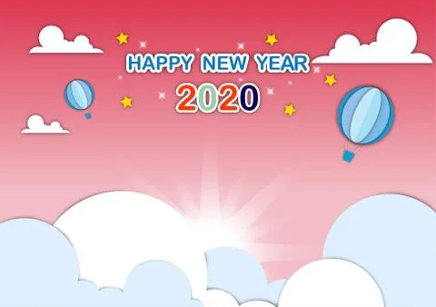 Happy new year 2020 In the sky there are balloons, stars and a blue background Stock Illustration