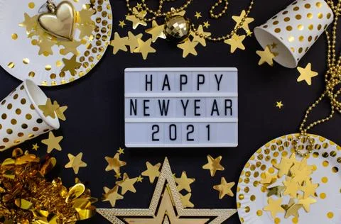 Happy new year 2021 celebration table Stock Photos