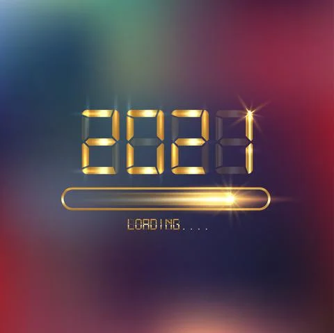 Happy new year 2021 with loading icon in flat gold led neon digital time style Illustrazione stock