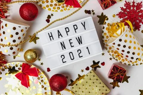 Happy new year 2021 table light box Stock Photos