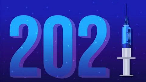 Happy new year 2021 vector design. Meet 2021 with new vaccine concept. Stock Illustration
