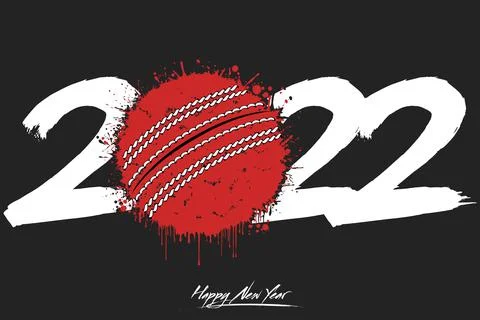 Happy New Year 2022 and cricket ball Stock Illustration
