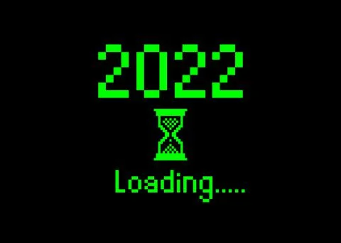 Happy new year 2022 with loading icon pixel art bitmap style. Progress bar Stock Illustration