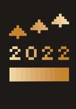 Happy new year 2022 with loading icon pixel art bitmap style. Stock Illustration