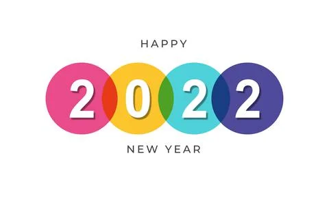Happy new year 2022 with multi color circle illustration on isolated Stock Illustration