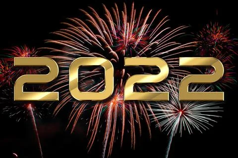 Happy new year 2022 text design. Greeting illustration with golden numbers. H Stock Illustration