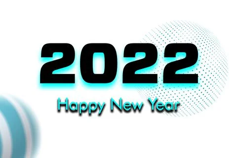Happy new year 2022 text design. Greeting illustration with neon numbers. Hap Stock Illustration