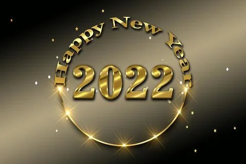 Happy new year 2022 text design. Greeting illustration with golden numbers. H Stock Illustration