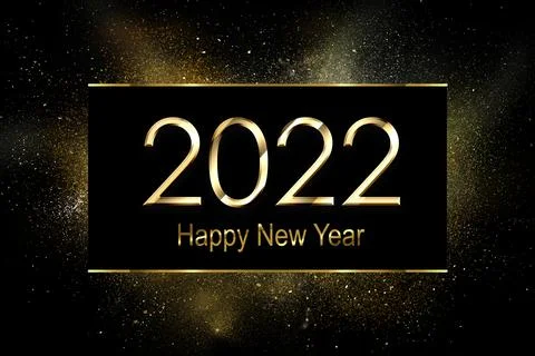 Happy new year 2022 text design. Greeting illustration with golden numbers. H Stock Illustration