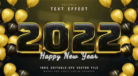 Happy new year 2022 text effect editable golden style Stock Illustration