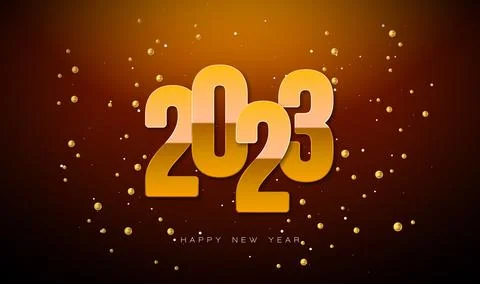Happy New Year 2023 Illustration with Gold Number and Golden Pearl on Shiny Illustrazione stock