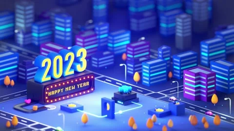Happy new year 2023 in small city with looping animation Stock Footage 228922709