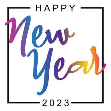 HAPPY NEW YEAR 2023 in square canvas with line border. Stock Illustration