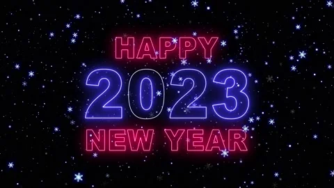 Happy new year 2023 text, neon lights glowing and shiny, new year and Christmas  Video stock 224762053