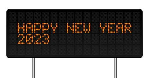 Happy new year 2023 vector illustration. Led digital alphabet Style Text with Illustrazione stock