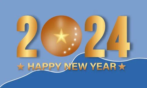 Happy New Year 2024 Celebration Festive Concept with Fireworks, Party Hats,.. Иллюстрация