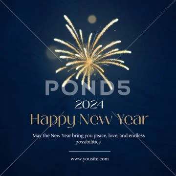 Happy new year 2024 festive greeting with golden firework burst PSDテンプレート