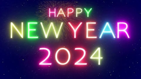 happy new year 2024 neon text animation ... | Stock Video | Pond5