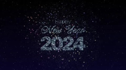 Happy New Year 2024 text animation sparkling with festive fireworks Stock Footage 255091720