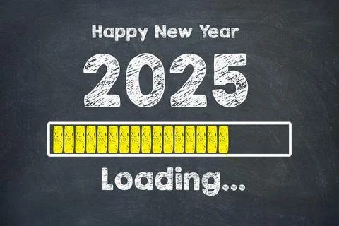 Happy New Year 2025 countdown with progress bar on blackboard background Stock Illustration