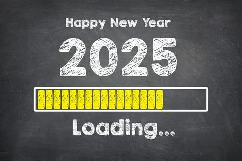 Happy New Year 2025 countdown with progress bar on blackboard background Stock Illustration