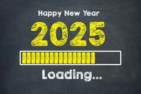 Happy New Year 2025 countdown with progress bar on blackboard background Stock Illustration
