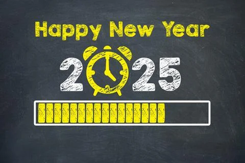 Happy New Year 2025 countdown with progress bar on blackboard background Stock Illustration