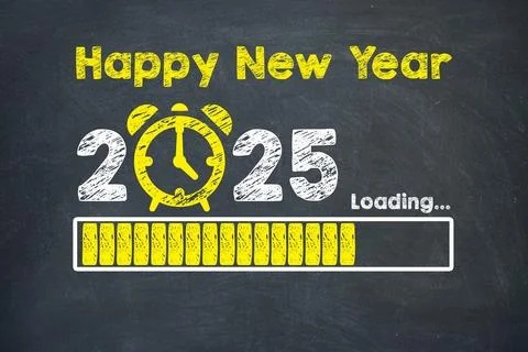 Happy New Year 2025 countdown with progress bar on blackboard background Stock Illustration