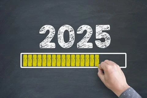 Happy New Year 2025 countdown with loading bar on chalkboard background Stock Photos