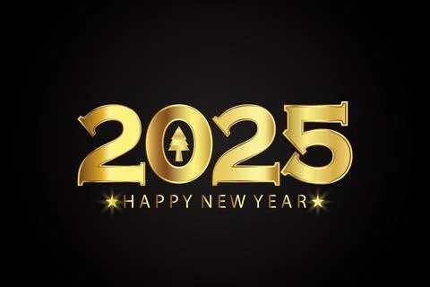 Happy New Year 2025 Text Design in golden color Illustrazione stock