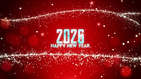 Happy new year 2026 Red christmas background with bokeh lights design Stock Footage 343574432