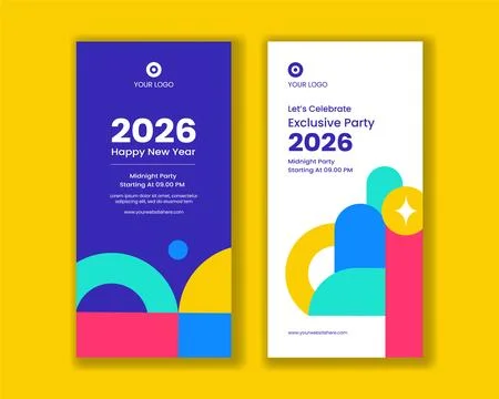 Happy New Year 2026 Vertical Banner Flat Cartoon Illustration Background Desi Stock Illustration