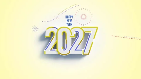 Happy New Year 2027 3D Text Celebration Yellow Background Loop Animation Stock Footage 346249203