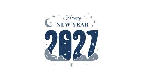 Happy New Year 2027 Celestial Night Typography Stock Illustration