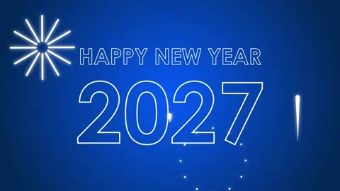 Happy New Year 2027 Editable Text Display with Fireworks Background 4K Stock Footage 336980877