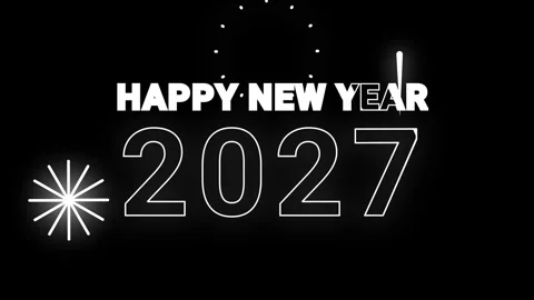 Happy New Year 2027 Editable Text Display with Fireworks Background 4K Stock Footage 336980887