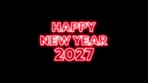 Happy New Year 2027 Glowing Red Neon Text Animation on Dark Background Stock Footage 346167982