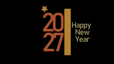Happy New Year 2027 Stacked Typography Animation Sequential Reveal with Star on  Stock Footage 346123050