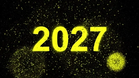 Happy New Year 2027 Text Fireworks Golden Sparks Motion Background Loop Stock Footage 340467315