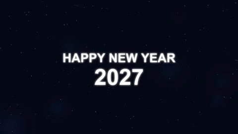 Happy new year 2027 text animation glowing on dark starry sky background ci.. Видео 341818885