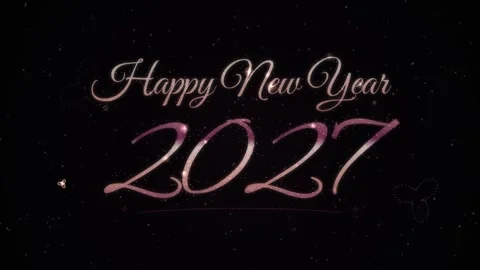 Happy New Year 2027 text in rose-gold cursive with animated butterflies Stock Footage 345188610